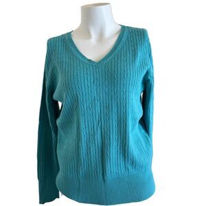 Cherokee XL women’s green textured sweater shirt  v-neck teal 100% cotton